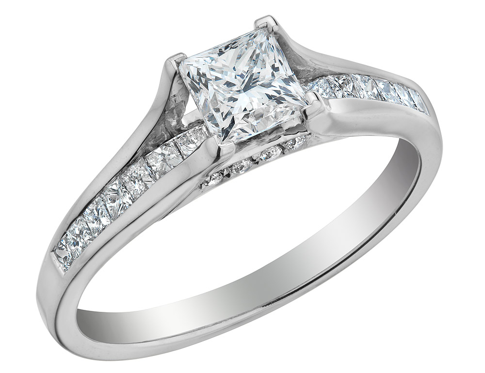 1.00 Carat (ctw H-I, I1-I2) Princess Cut Diamond Engagement Ring in 14K White Gold