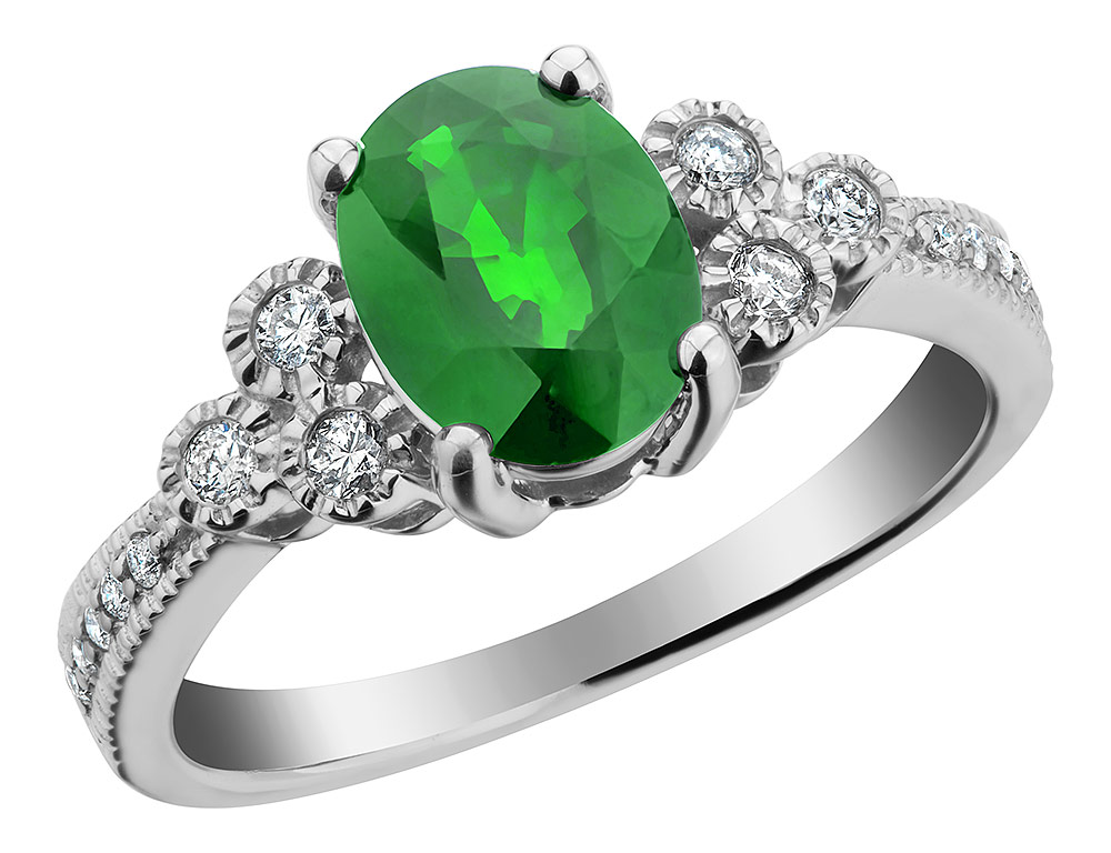 Emerald Ring with Diamonds 1.25 Carat (ctw) in 10K White Gold