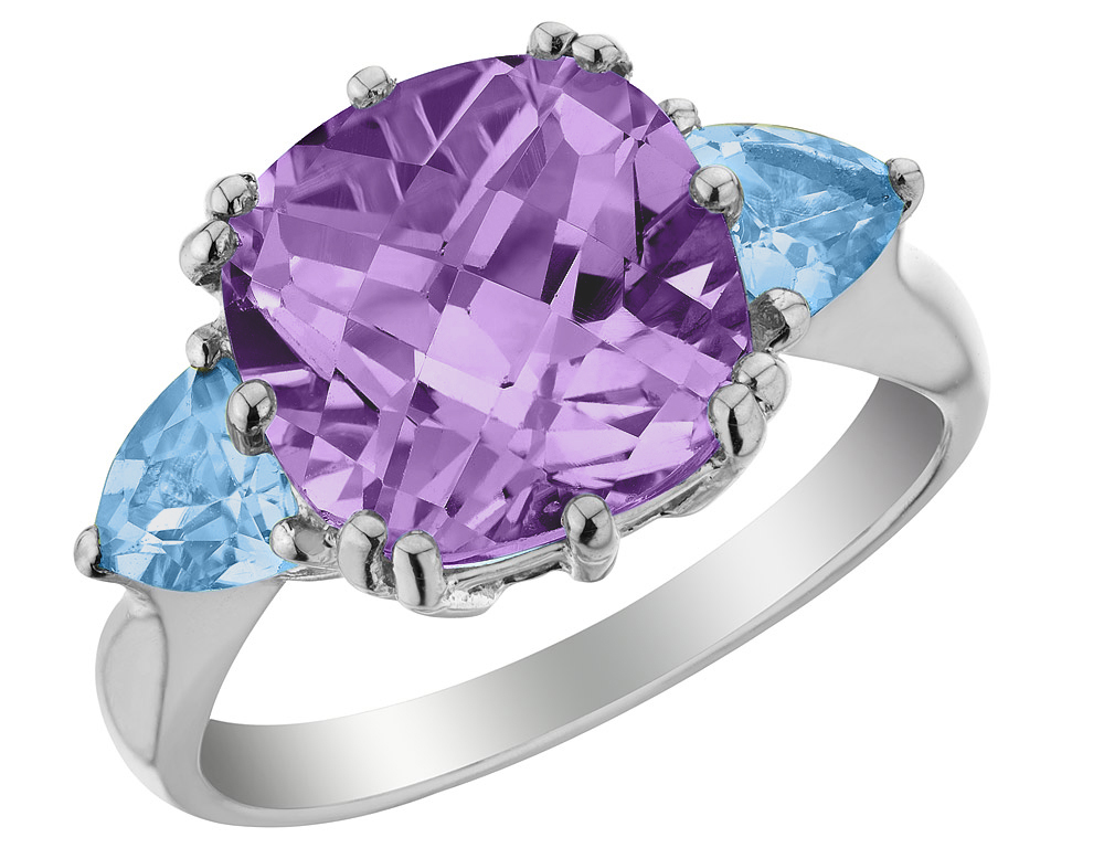 Amethyst and blue topaz sterling silver ring