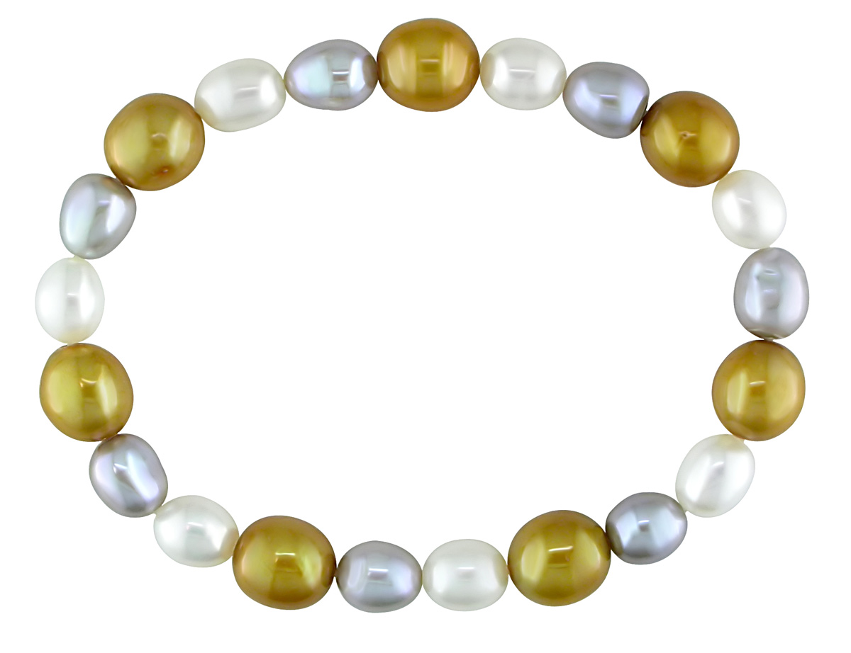 This charming bracelet from the  features 6-7mm freshwater rice white and grey pearls with 8-9mm gold off-round pearls. The fantastic bracelet offers an elastic band and easy slip-on styling.