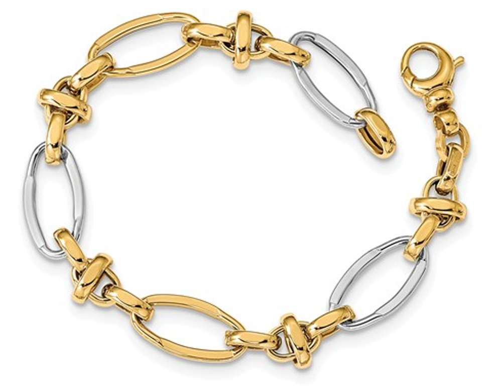 14K White and Yellow Gold Polished Link Bracelet (7.75 Inches)