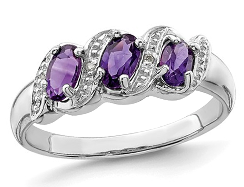 3 stone amethyst sterling silver ring