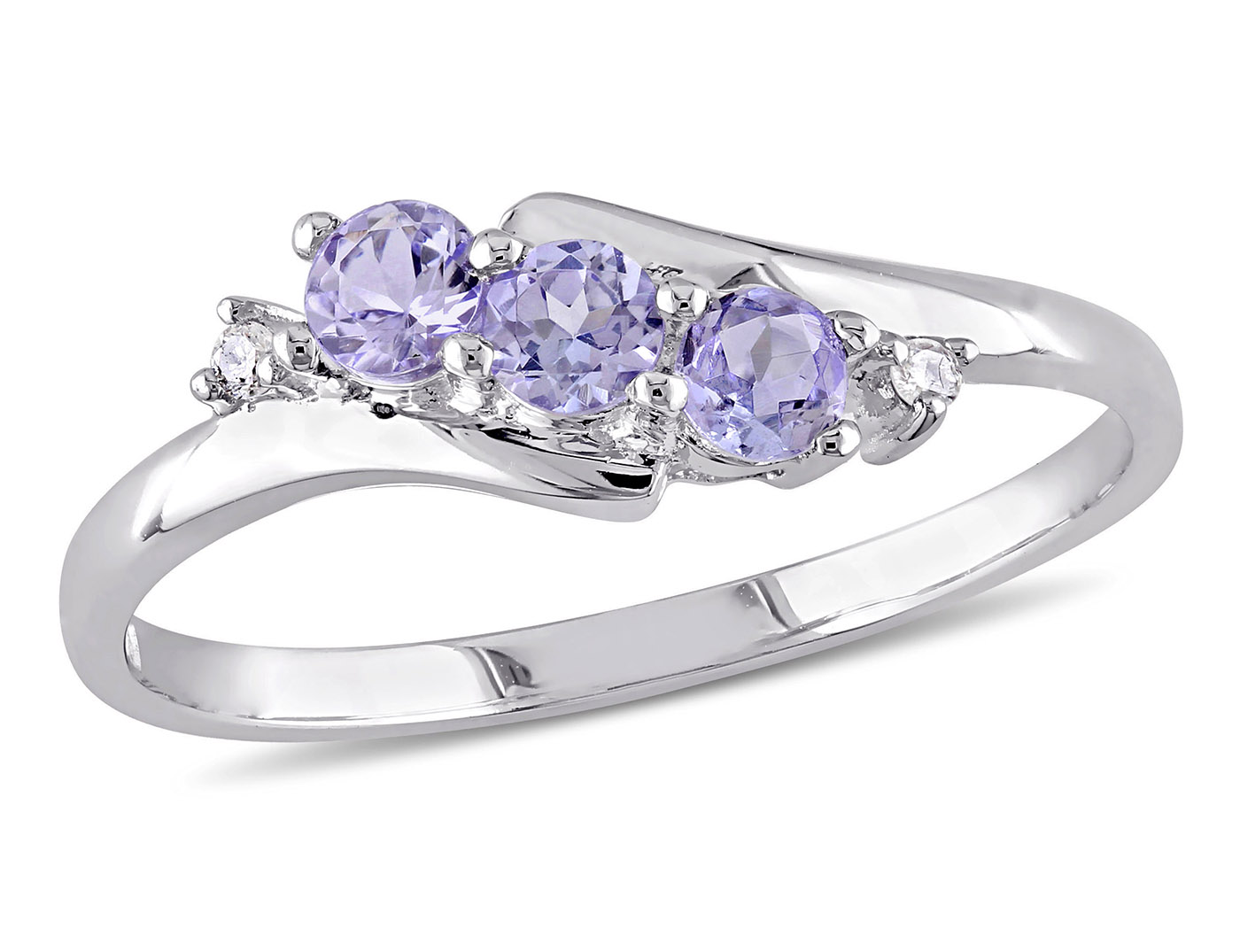 Tanzanite three stone anniversary ring band in 10k white gold