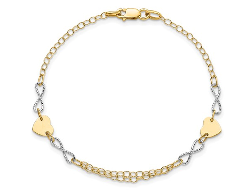 14K Yellow Gold  Infinity and Heart Bracelet (7 inches)