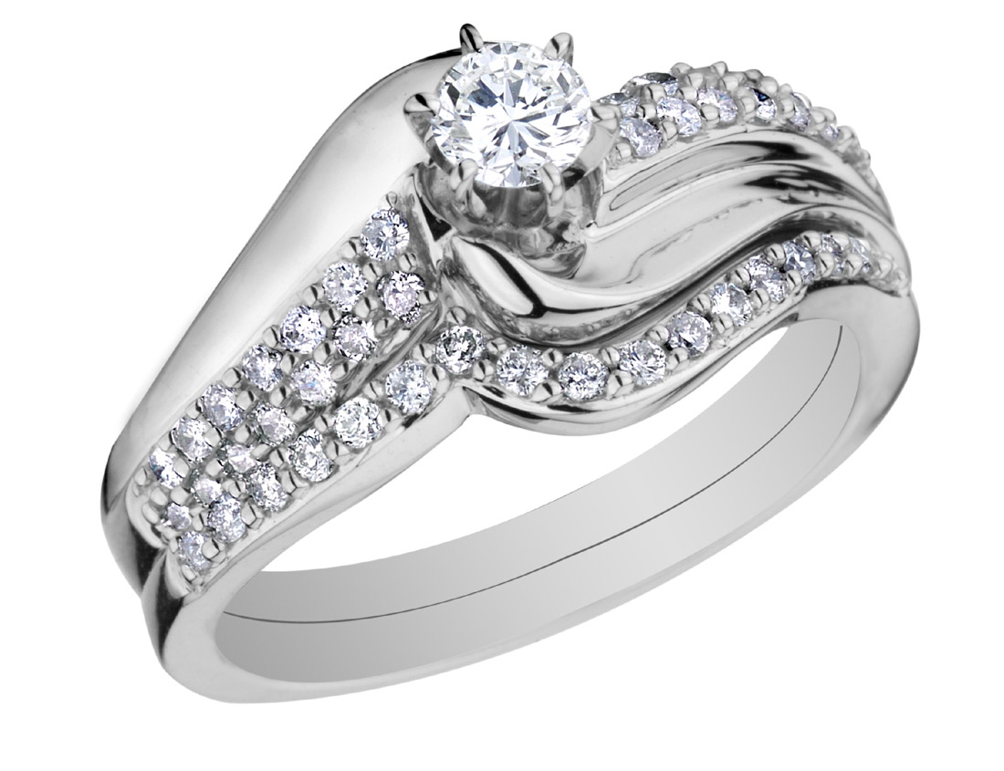 Diamond Engagement Ring & Wedding Band Set 1/2 Carat (ctw) in 10K White Gold