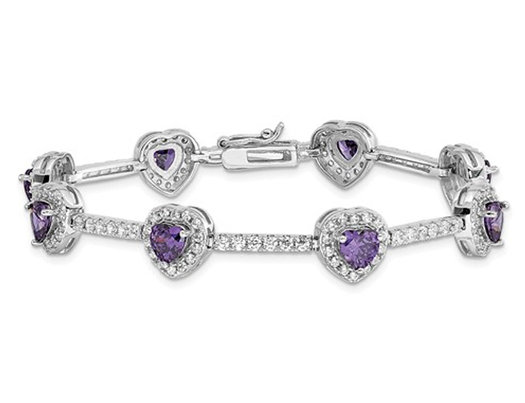 Synthetic Amethyst and Synthetic Cubic Zirconia Heart Bracelet in Sterling Silver