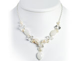 Moon Stone, Rock Quartz, White Jade and White Cultured Pearl Necklace in Sterling Silver