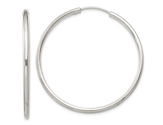 Large Hoop Earrings in Sterling Silver 1 1/2 Inch (2.0mm)