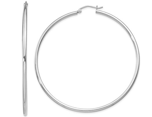Extra Large Hoop Earrings in Sterling Silver 2 1/2 Inch (2.0mm)
