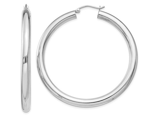 Large Hoop Earrings in Sterling Silver 2 Inch (4.0mm)