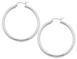Medium Satin and Diamond Cut Hoop Earrings in Sterling Silver 1 1/2 Inch (3.0mm)