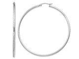 Extra Large Diamond Cut Hoop Earrings in Sterling Silver 2 1/2Inch (2.0mm)