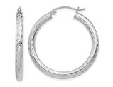 Medium Diamond Cut Hoop Earrings in Sterling Silver 1 Inch (3.0mm)
