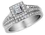 1/2 Carat (ctw) Princess Cut Diamond Engagement Ring & Wedding Band Set in 14K White Gold