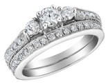 1.50 Carat (ctw H-I, I2-I3)Three Stone Diamond Engagement Ring & Wedding Band Set in 14K White Gold