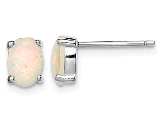 Created Synthetic Opal Stud Earrings in Sterling Silver