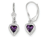 1.30 Carat (ctw) Amethyst Drop Heart Earrings in Sterling Silver