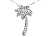 Synthetic Cubic Zirconia (CZ) Palm Tree Pendant Necklace in Sterling Silver with Chain