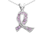 Pink Synthetic Cubic Zirconia (CZ) Ribbon Pendant Necklace in Sterling Silver with Chain