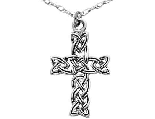 Antiqued Celtic Cross Pendant Necklace in Sterling Silver with Chain