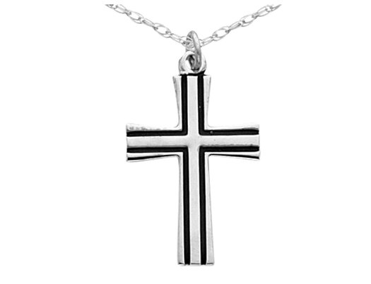 Enameled Cross Pendant Necklace in Sterling Silver with Chain