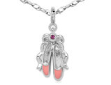 Sterling Silver  Pink Enameled Ballet Slippers Charm Pendant Necklace with Chain