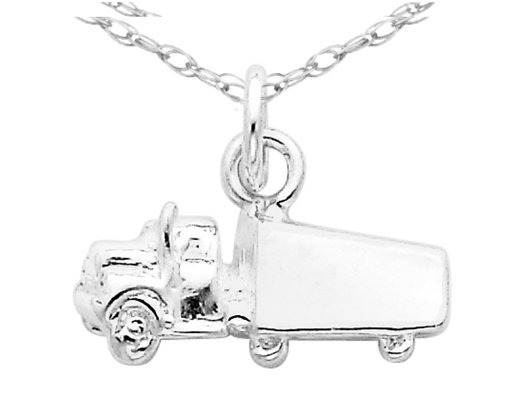 Semi-Trailer Truck Charm Pendant Necklace in Sterling Silver with Chain