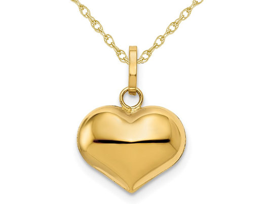 14K Yellow Gold Heart Pendant Necklace with Chain