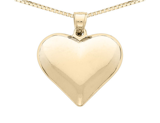 14K Yellow Gold Puffed Heart Pendant Necklace with Chain