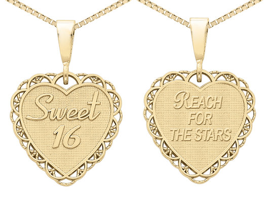 Sweet 16 Reversible Heart Pendant Necklace in 14K Yellow Gold with Chain