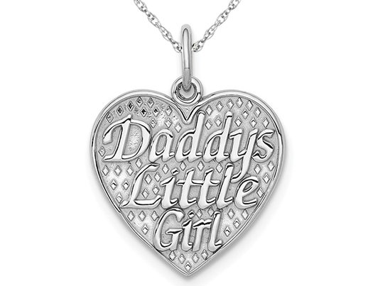 Daddys Little Girl Heart Pendant Necklace in 14K White Gold with Chain