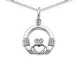 Claddagh Celtic Pendant Necklace in 14K White Gold with Chain