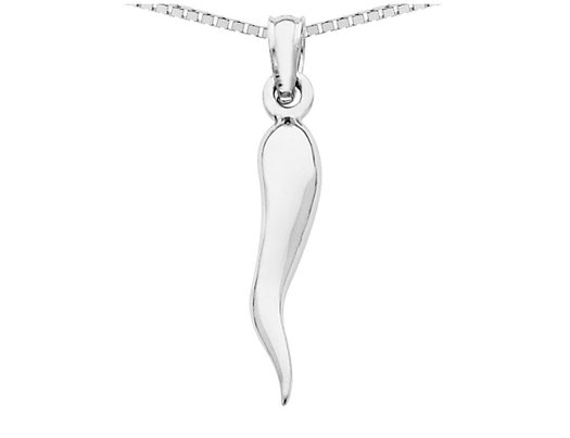 14K White Gold Italian Horn Pendant Necklace with Chain