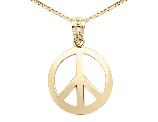 Peace Sign Pendant Necklace in 14K Yellow Gold with Chain