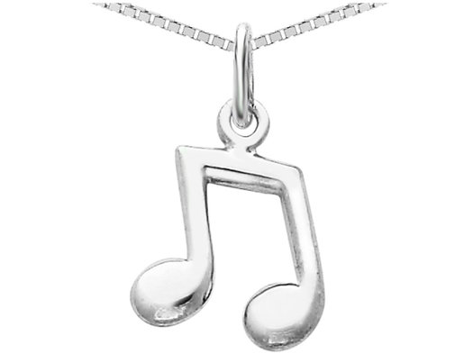 14K White Gold Music Note Charm Pendant Necklace with chain