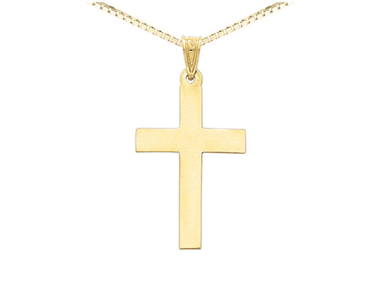 14K Yellow Gold Polished Cross Pendant Necklace with Chain