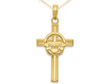 14K Yellow Gold Polished Claddagh Cross Pendant Necklace with Chain
