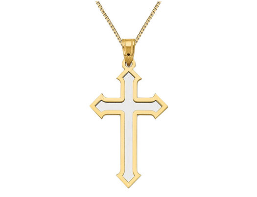 14K White and Yellow Gold Cross Pendant Necklace with Gold Chain