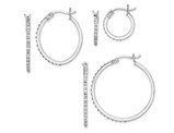 Three Pairs Diamond Accent Hoop Earrings Set in Sterling Silver