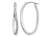 14K White Gold  Oval Hoop Twist Earrings (1 1/4 Inch) with Diamond Accent