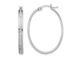 Oval Hoop Earrings in Sterling Silver with Diamonds Accents (1 1/2 Inch)