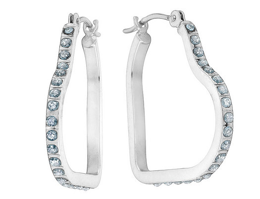 Accent Diamond Heart Hoop Earrings in 14K White Gold (3/4 Inch)
