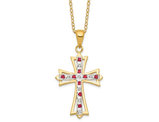 Red Ruby Cross Pendant Necklace in Sterling Silver and 14K Yellow Gold Plating