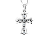 Blue Sapphire Cross Pendant Necklace in Platinum Plated Sterling Silver with Chain