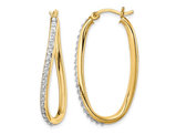 Diamond Accent Oval Hoop Twist Earrings in Sterling Silver with 18K Yellow Gold Plating (1 1/3 Inch)