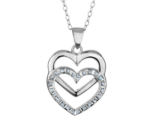 Diamond Heart Pendant Necklace in Sterling Silver with Chain