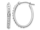 Accent Diamond Oval Hoop Earrings in 14K White Gold (3/4 Inch)