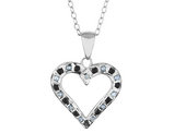 Black & White Accent Diamond Heart Pendant Necklace 18 Inches in Sterling Silver with Chain