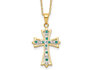 Emerald Cross Pendant in Sterling Silver &14K Gold