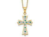 Emerald and Diamond Cross Pendant Necklace in Sterling Silver  with Yellow Gold Plating and Chain